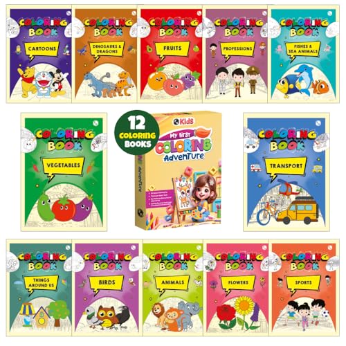 Set of 12 Colour Time Colouring Book for Kids, Fun Activity Book for Boys & Girls, Draw…