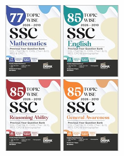 Combo (4 Books) 85 Topic-wise 2025 - 2010 SSC Mathematics, English, Reasoning & General…