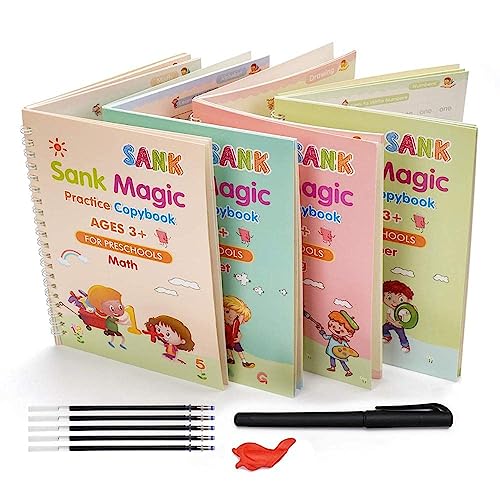 Sank Magic Practice Copybook, (4 BOOK + 10 REFILL+ 1 Pen +1 Grip) Number Tracing Book f…