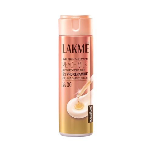 Lakmé Peach Milk Moisturiser SPF 30 with 2% Pro-Ceramide | Daily UV Defense, Hydrating…