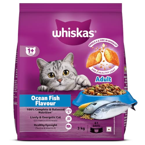 Whiskas Adult (1+ Years) Dry Cat Food, Ocean Fish Flavour, 3 kg, Contains 41 Essential…