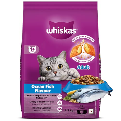 Whiskas Adult (1+ Years) Dry Cat Food, Ocean Fish Flavour, 1.2 kg, Contains 41 Essentia…