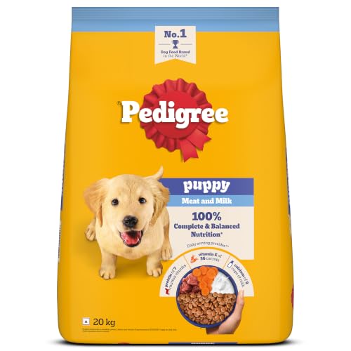 Pedigree Puppy Dry Dog Food, Meat & Milk, 20 kg, 100% Complete & Balanced Nutrition for…