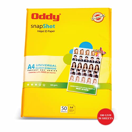 Oddy 180 GSM A4 Size Glossy Photo Paper – Water Proof, Instant Drying, Pack of 50 Sheet…