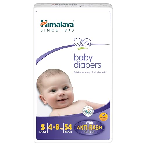 Himalaya Baby Tape Diaper | Size S (Small) 54 Count | Pack of 1 | 4-8 kg | Clinically T…