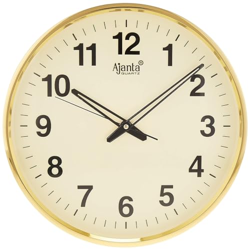 Ajanta Quartz Wall Clock (32 Cm X 32 Cm X 3.5 Cm, Gold, Plastic