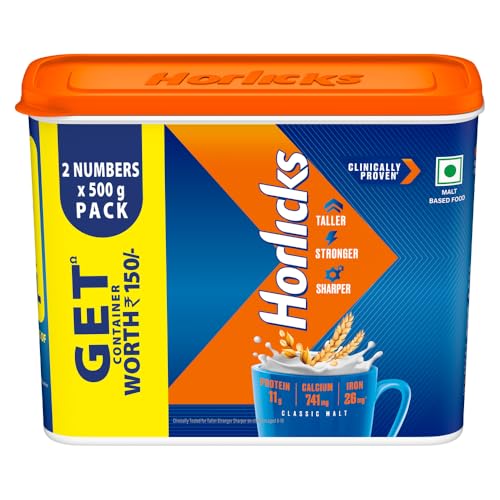 Horlicks Nutrition Drink Container - 1 Kg - Classic Malt - Clinically Proven to make ki…