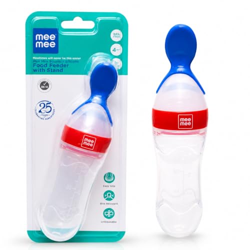 Mee Mee Squeezy 90 ml I Premium Silicone Bottle and Food Grade Spoon Food Feeder | BPA…