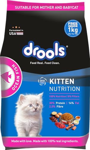 Drools Kitten Dry Cat Food 4kg Pack (3kg + 1kg food Free Inside) | Ocean Fish Flavour |…