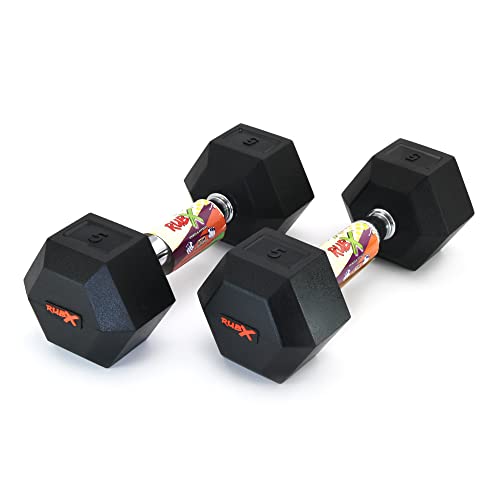 RUBX Rubber Coated Professional Exercise Hex Dumbbells (Pack Of 2) 5 Kg X 2Pc (Total =…