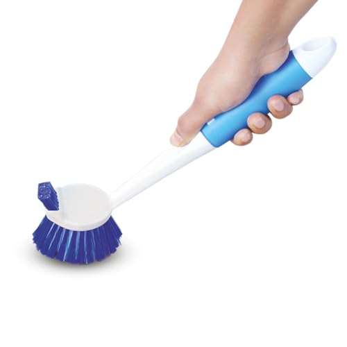 Cello Kleeno Dual Action Sink & Dish Brush, Blue & White | Flexible Bristles, Hanging P…