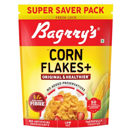 Bagrry’s Corn Flakes+ Original & Healthier 800g | Added Fibre | Crunchy Breakfast Cerea…
