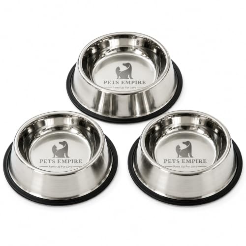 Pets Empire Dog & Cat Bowls Stainless Steel, Pack of 3, Anti-Skid Feeding Bowls for Foo…