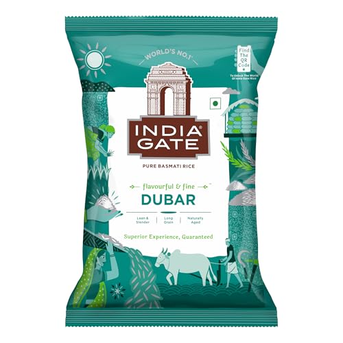 India Gate Dubar Basmati Rice | Long Slender Grains | Fluffy & Non-Sticky | 1 kg