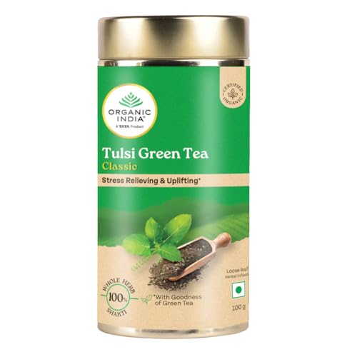 A TATA Product - Organic India Tulsi Green Tea Classic Loose Leaves - 100g, Stress Reli…
