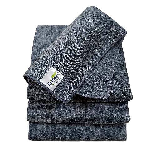 SOFTSPUN Microfiber Cloth - 4 pcs - 40x40 cms - 340 GSM Grey! Thick Lint & Streak-Free…
