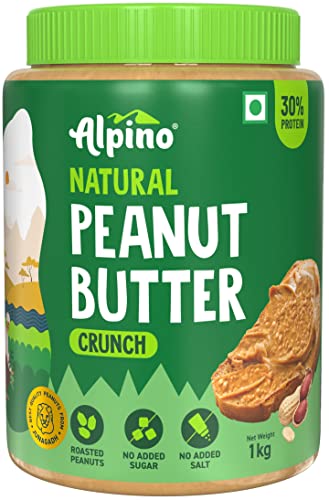 ALPINO Natural Peanut Butter Crunch 1kg - 100% Roasted Peanuts - 30g Protein, No Added…