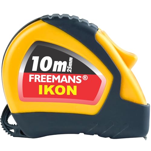 FREEMANS IKON 10m:25mm Steel Inchi Measuring Tape -10m (Yellow & Black) With Unbreakabl…