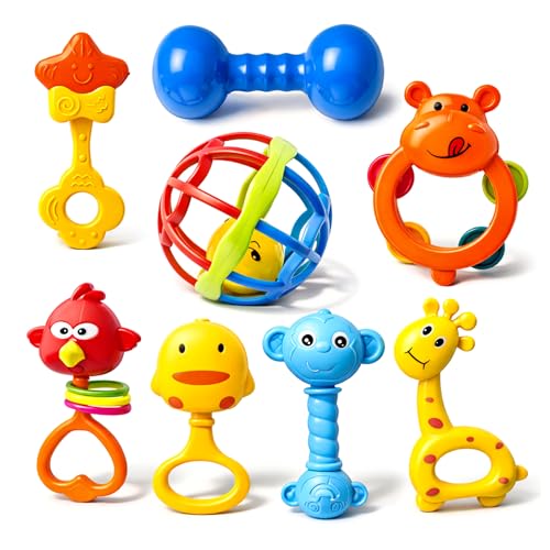 WISHKEY Colorful Attractive Plastic Non Toxic Set of 8 Shake & Grab Rattle BPA Free for…