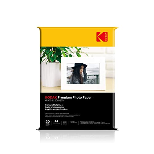 Kodak 200 GSM A4 Glossy Photo Paper Water Resistant, Pack of 20 sheets, Compatible with…