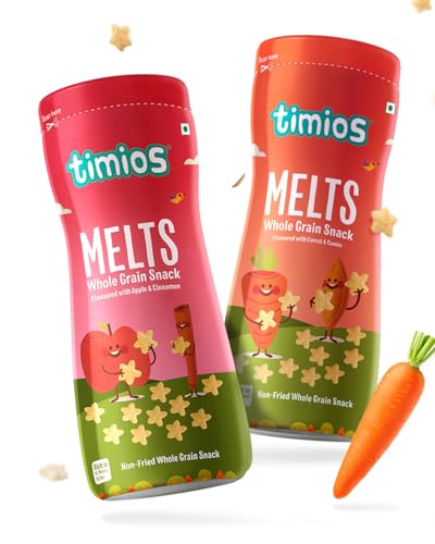 Timios Melts Wholegrain Teething Puffs for Kids, Apple & Cinnamon & Carrot & Cumin, No…