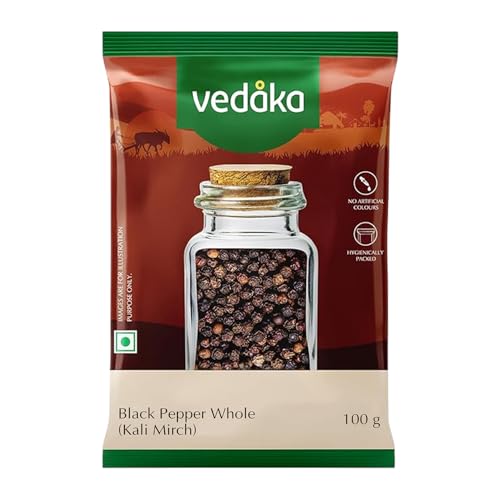 Amazon Brand - Vedaka Black Pepper Whole (Kaali Mirch) |100 g | Bold Flavor & Fresh Aro…