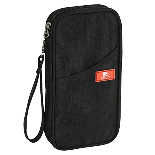 NISUN Nylon Passport Holder Wallet, Travel Document Organizer, Black