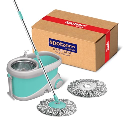 Spotzero by Milton Prime Stainless Steel Wringer Spin Mop with Big Wheel, Puller Handle…
