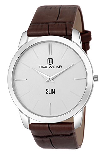 TIMEWEAR Analog Slim Two Hands Brown Leather Strap Watch for Men
