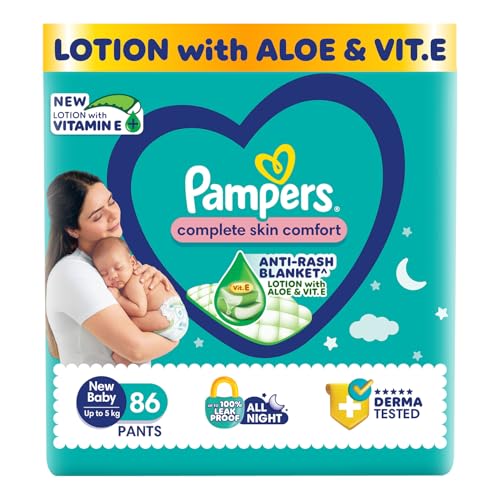 Pampers Complete Skin Comfort Pants, (NB,XS) 86 Count Anti-Rash Blanket, Lotion with Vi…
