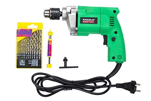 KHADIJA Drill Machine 10mm With Free 13Pcs HSS Drill Bits & 1Pc Masonary Bit Combo 6 Mo…