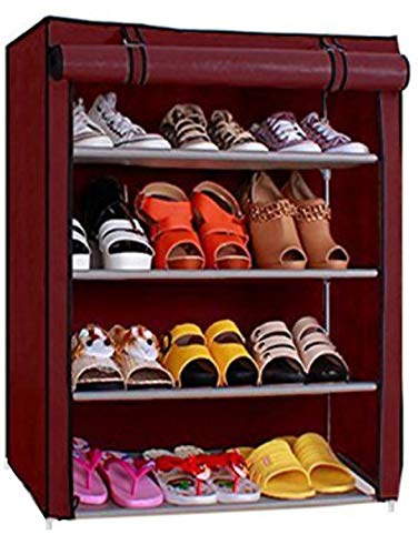 Ebee Plastic 4 Shelves Shoe Cabinet (Maroon)