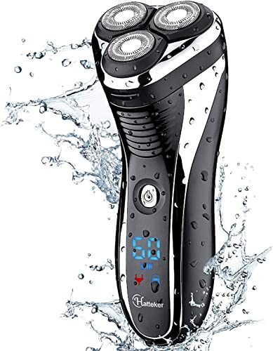 Hatteker Men's USB Rechargeable Electric Shaver Cordless Rotary Wet and Dry Beard Pop-T…