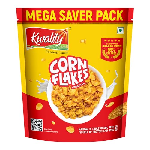 Kwality Corn Flakes 800g | Made with Golden Corns | 99% Fat Free, Natural Source of Vit…