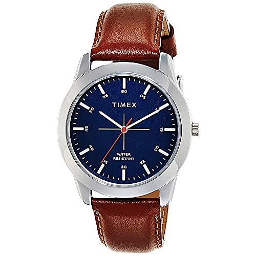 TIMEX Classics Analog Watch for man with Blue Round Dial & Tan Leather Strap Band Water…