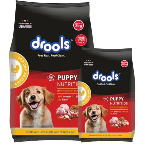 Drools Puppy Dry Dog Food 4.2kg (3kg + 1.2kg Free) | Chicken & Egg Flavour | Supports A…