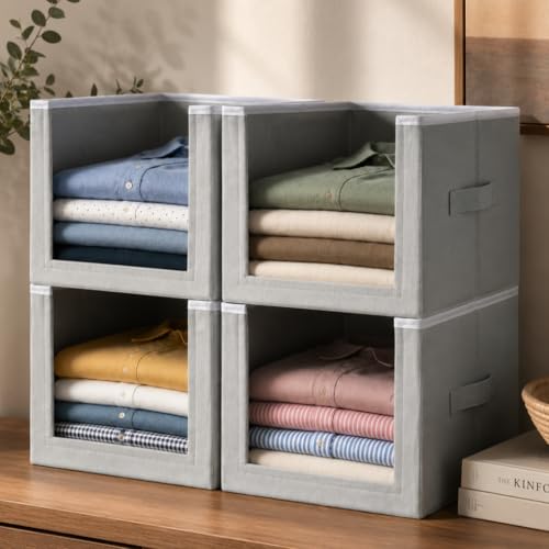 HomeStrap Set Of 4 Non Woven Shirt Stacker/Cloth Storage Foldable Wardrobe/closet Organ…
