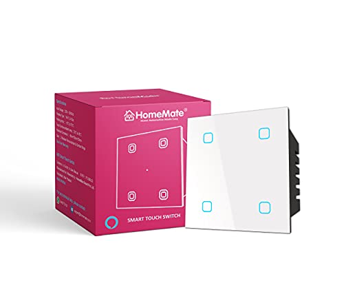 HomeMate Wi-Fi Smart 4 Gang Touch Switch (White, Pack of 1) | No Hub Required | Works w…
