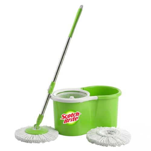 Scotch-Brite Twin Bucket Spin Mop with Easy Wring & Rinse System, 360° Adjustable Handl…