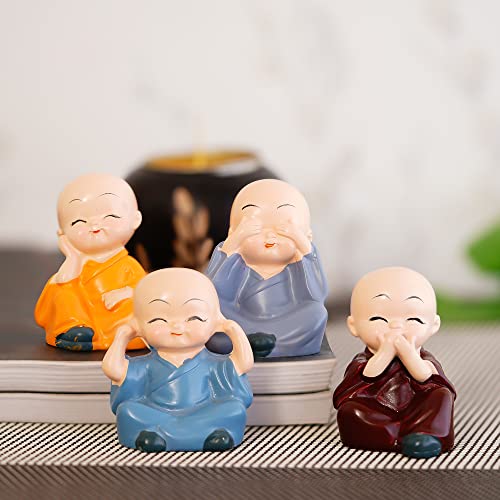 eCraftIndia Resin Set of 4 Little Monk Buddha Statue Think No Evil Speak No Evil Hear N…