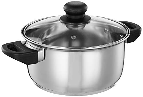 Amazon Brand - Solimo Stainless Steel Induction Bottom Dutch Oven with Glass Lid (20cm,…