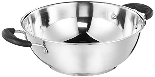 Amazon Brand - Solimo Stainless Steel Kadhai | Gas and Induction Compatible | Heavy Bot…