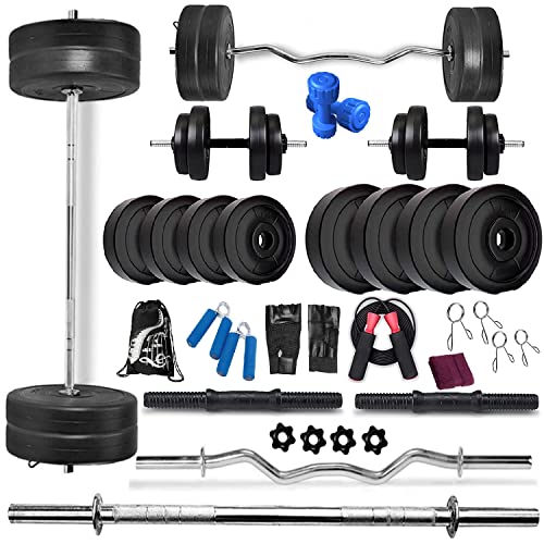 BODYFIT Deluxe 30kg 4 Rods Exercise Sets Combo Strength Training Home Gym Set Kit. Stee…