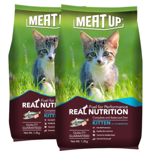 Meat Up Kitten Dry Cat Food (Up to 12 Months) 1.2kg + 1.2kg (Total 2.4kg Pack) | Ocean…
