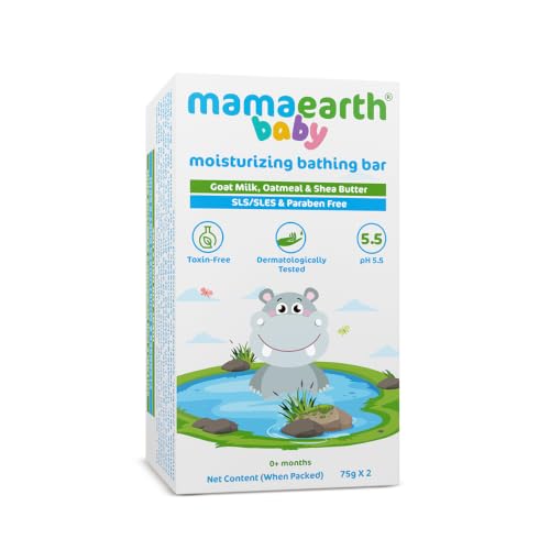 Mamaearth Moisturizing Bathing Bar For Babies - 75 g x 2 | Infused with Goat Milk, Oatm…