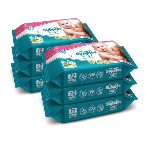Amazon Brand - Supples Baby Wet Wipes | 432 Wipes | 72 Wipes x 6 Packs | Enriched With…