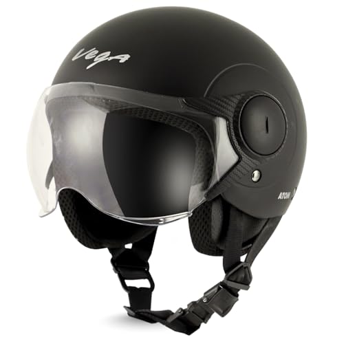 Vega Atom ISI Certified Smooth Matt Finish Open Face Helmet for Men and Women with Clea…