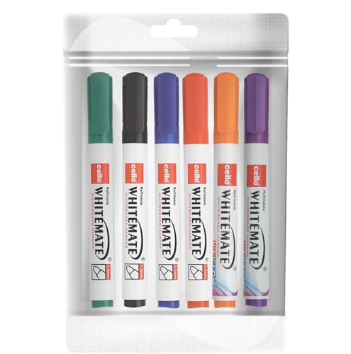 Cello Whitemate Whiteboard BoldMarkers | Set of 6 | Assorted Ink Colours | Whiteboard M…