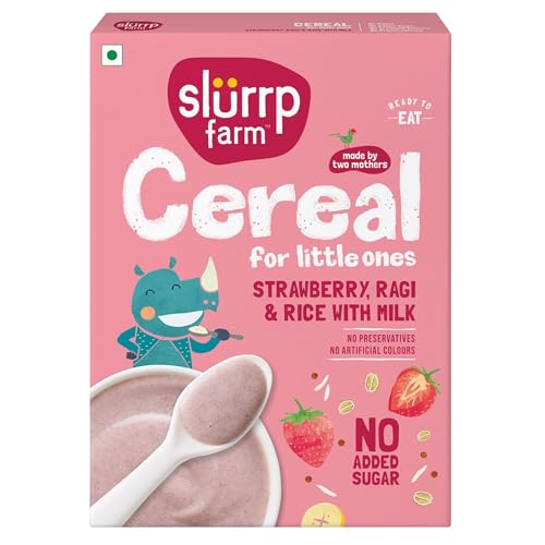 Slurrp Farm Cereal, Ragi, Rice and Strawberry with Milk, Instant Healthy Food, NO Added…