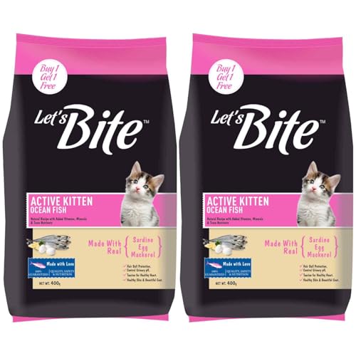 Let's Bite Active Kitten Dry Cat Food, (400g + 400g) Total 800g | Ocean Fish | Taurine…